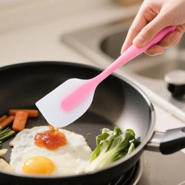 Imagem de Espátula de silicone, resistente ao calor, antiaderente, flexível, raspador, cozinha, bolo, utensílio essencial, raspador premium para creme (rosa)