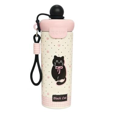 Imagem de Garrafa Térmica 600ml de Aço Inox 304 com Alça, Estampas Variadas, Tampa de Silicone e Alta Durabilidade (Preta)