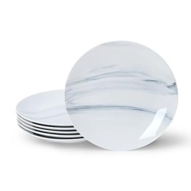 Imagem de bestone Pratos de jantar, conjunto de 6 pratos de 26 cm, pratos redondos de porcelana, sobremesa, salada, pratos de servir para cozinha, máquina de lavar louça, micro-ondas, freezer, forno, azul
