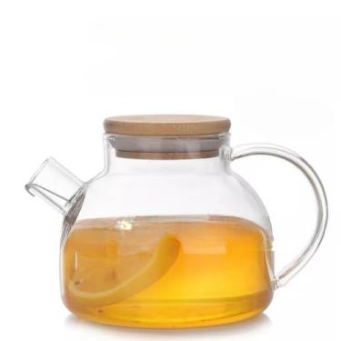 Imagem de Chaleira de Vidro com Coador Tampa de Bambu Premium Resistente a Calor de ir Fogo Bule infusor