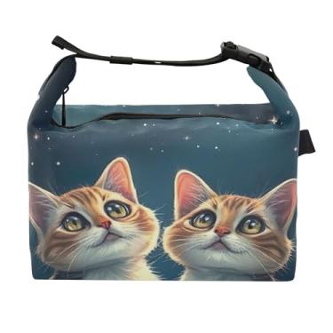 Imagem de TSENQUE Cute Cats Roses Night Lancheira Feminina Isolada para Trabalho, Lancheira Macia para Adultos com Alça de Ombro Ajustável