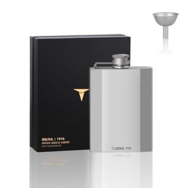 Imagem de ZING TTI Garrafa de titânio para quadril, ultra-leve para acampamento ao ar livre, garrafa de licor, álcool de vedação, bandeira de vinho de uísque, embalagem de caixa de presente, adequada para uso