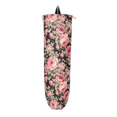 Imagem de Rosas vintage em preto e rosa 2 unidades de suporte de sacola de compras, dispensador de saco de plástico, organizador de sacolas plásticas de cozinha
