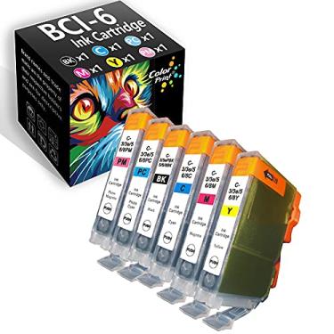 Imagem de Pacote com 6 cartuchos de tinta compatíveis ColorPrint para impressora BCI6 BCI-6 para usar com PIXMA iP3000 iP3300 iP4000 iP5000 iP5200 iP6000D iP8500 MP600 MP780 MP960 (1BK+1C+1M+1M+1M 1 peça, 23h00