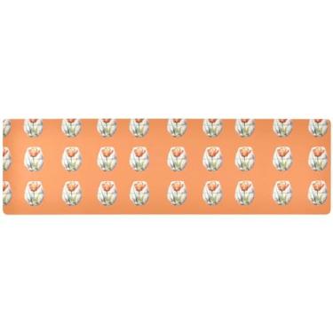 Imagem de Tripé de mesa longo com flor de tulipa em aquarela laranja, corredor de mesa para o inverno, decoração de cozinha