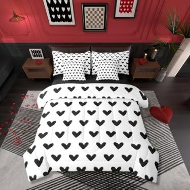 Imagem de Erosebridal Jogo de cama Love com 7 peças, preto e branco, fofo, em formato de coração kawaii, para mulheres, homens, meninas, meninos, meninas, lençol com edredom macio e quente