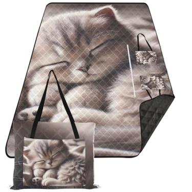 Imagem de TSENQUE Cobertor de praia à prova d'água gatinho fofo gato à prova de areia tapete de brincar ao ar livre para grama acessórios de piquenique extragrande dobrável 299,7 cm x 203,2 cm