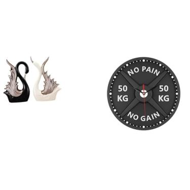 Imagem de Whtkoph Escultura de Relógio de Parede 3D com Figuras de Cisnes em Cerâmica, Um Ornamento Criativo para Mesa, Casa, Academia, Prateleira, Aniversário Ou Larei