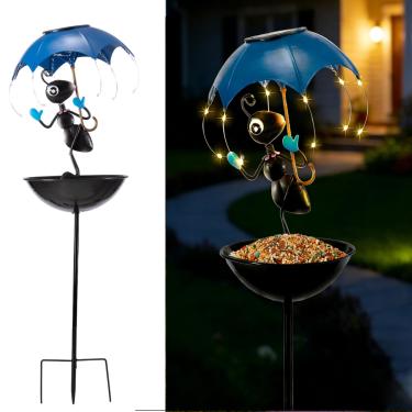 Imagem de Alimentadores solares de pássaros para ambientes externos, decoração de jardim de formigas, comedouros decorativos de beija-flores silvestres com suporte, presentes para mulheres, mãe, fora do quintal