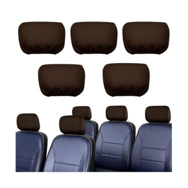 Imagem de FALVFUN Capa de encosto de cabeça para assento de carro, 5 peças de tecido macio respirável e flexível protetor de encosto de cabeça para veículos, acessórios decorativos automotivos laváveis e à