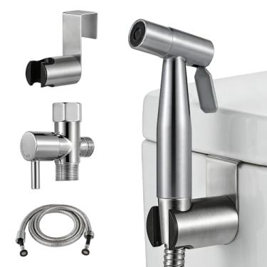 Imagem de Lambloraey Pulverizador de bidê portátil para banheiro, pulverizador de jato de controle de pressão de água ajustável para vaso sanitário com mangueira de bidê, para banheiro e fraldas de pano e