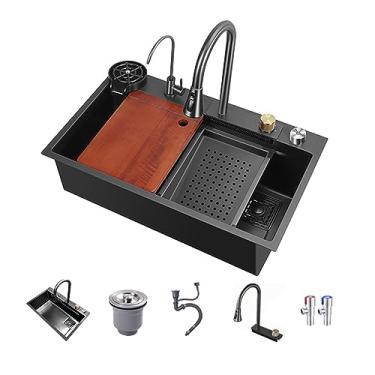 Imagem de Pia de cozinha em cascata, pia de cachoeira com display digital nano, pia de cozinha de aço inoxidável de tigela única, pia de cozinha de estação de trabalho com acessórios (75 cm/29,5 pol, pacote A)