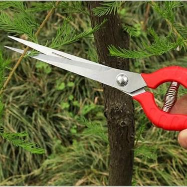 Imagem de 1 tesoura de poda de jardim multifuncional de aço inoxidável modelo estendido. Use flores de poda, árvores, frutas, legumes, ervas; adequado para casa, jardim, agricultura, floricultura (vermelho)
