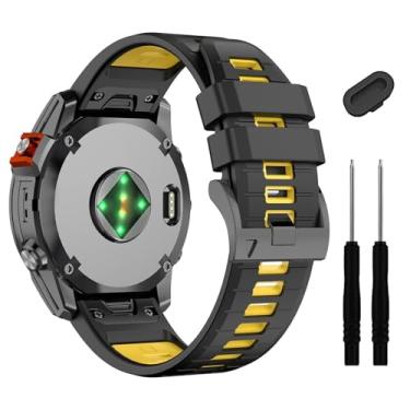 Imagem de RORFFK Pulseira de relógio Fenix 7X 6X Pro 5X Plus de 26 mm, pulseira de silicone macio, para Garmin Enduro 2/Descent MK2i /MK3i 51 mm/Tactix 7Pro/Epix Pro de 51 mm (preto e amarelo)