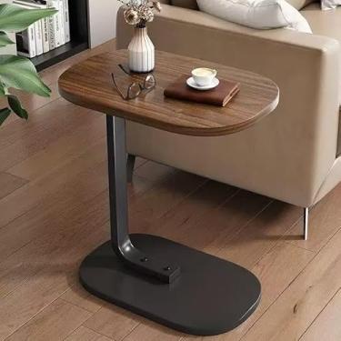 Imagem de Mesa Lateral para Sofá e Cama com Base de Ferro e Tampo MDF – Mesa de Apoio para Notebook Portátil Moderna(marrom/preta)