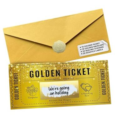 Imagem de Mikki Joan | Cartão de raspadinha Golden Ticket | Conjunto de presente personalizado para aniversários, vouchers de filmes e mensagens especiais | Design dourado elegante