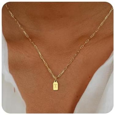 Imagem de Colar feminino banhado a ouro 14K com pingente delicado com clipe de papel, corrente quadrada de aço inoxidável, letra A-Z, hipoalergênico, personalizado, Natal, aniversário, presentes para mulheres
