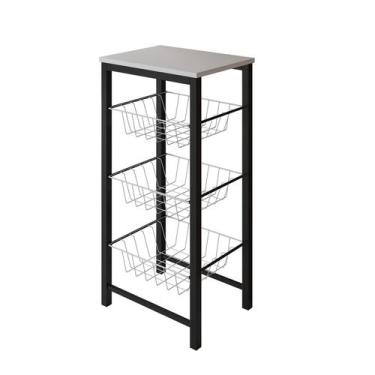 Imagem de Fruteira de Chão Cozinha Montada Aço Preto Tampo Branco Cesto Branco R