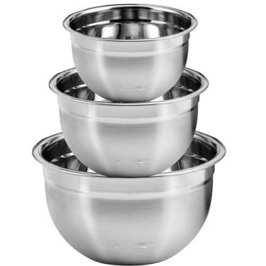 Imagem de Kit 3 Tigela Mixing Bowl Aço Inox 26cm 28cm 30cm Para Preparo Cozinha 