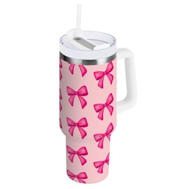 Imagem de SEHANY Lindo copo rosa de 850 g com alça, copo isolado de aço inoxidável a vácuo de parede dupla, à prova de vazamento, caneca de café isolada para viagem, cabe no suporte de copo de carro