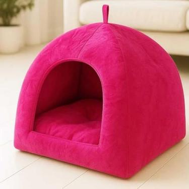 Imagem de Cama Cabana Pet 2 em 1 Impermeável Lavável para Cachorro e Gato Tenda(Suede Rosa,G)