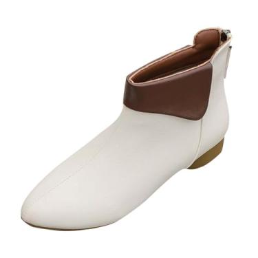 Imagem de Botas femininas casuais de sola macia outono inverno salto grosso zíper tendência atraente, Bege, 35