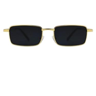 Imagem de Óculos de Sol Retangular Premium Tendencia Fino Classico Vintage Retro UV400 Masculino Feminino Unisex - Modelo Havana - Cacife Brand (Dourado e Preto)
