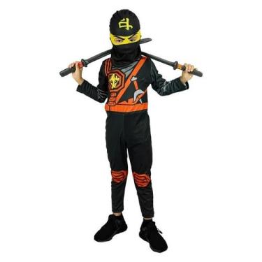 Imagem de Kit Fantasia Ninja Go Infantil com Gorro - Fantasias Carol EF, Preto, 