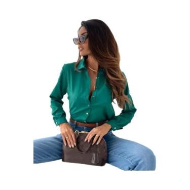 Imagem de Blusa Elegante De Chiffon Feminina Com Decote Em V, Manga Longa, Camis