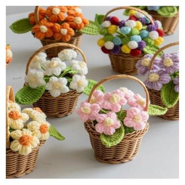Imagem de ASDJKL Decoração de casa flores de crochê fofas em vaso criativo tecido à mão planta acabada flores tricotadas decoração de mesa flor tecida (girassol)
