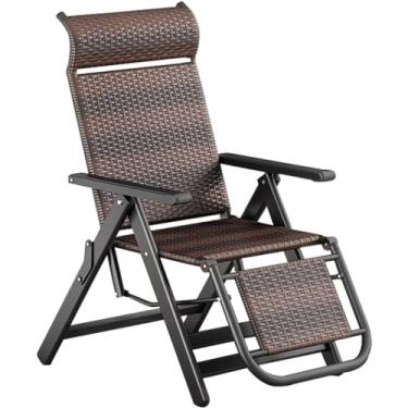 Imagem de Cadeira reclinável dobrável para ambientes externos PE Rattan, cadeira reclinável gravidade zero, reclinável ajustável para varanda, design sem instalação