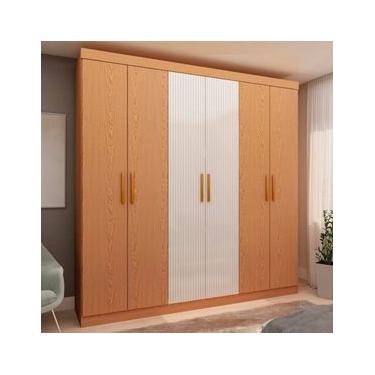 Imagem de Guarda-Roupa Casal Genialflex Palermo, 6 Portas, 2 Gavetas e 4 Prateleiras 205cm de largura – Cinamomo/White Laca Detalhe Frisado