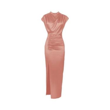 Imagem de Vestido Longo De Cetim Com Zíper E Fenda Para Mulheres, Estilo Europeu