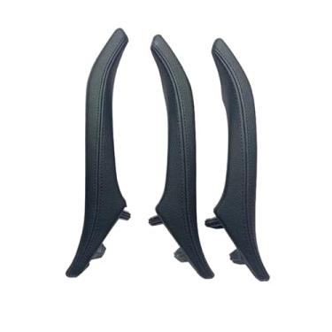 Imagem de 3 pçs esquerda direita maçaneta da porta conjunto conjunto de couro puxador da porta substituição guarnição compatível com bmw série 5 f10 f11 520 523 525 528(Black LHD 3PCS)