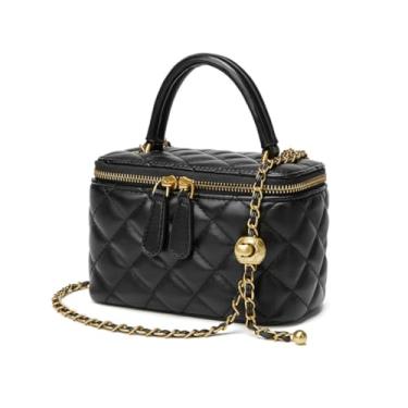 Imagem de XinYiQu Bolsa feminina de couro pequena acolchoada bolsa tiracolo bolsa tiracolo alça de corrente mini bolsa de mão com alça superior, Preto