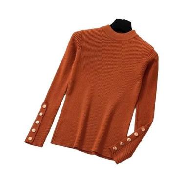 Imagem de Suéter Feminino De Tricô Com Botões, Gola O, Manga Longa, Ajuste Slim,