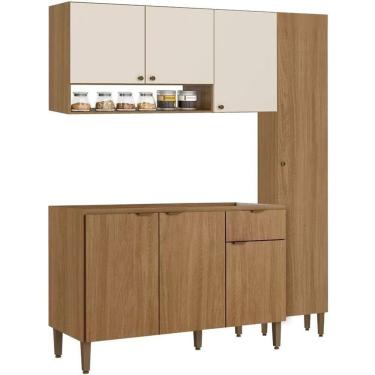 Imagem de Cozinha Modulada Completa 3 Peças THB Mag, Naturale e Off White 160 cm