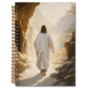 Imagem de Exqcom Caderno espiral cristão Jesus Deixa o Túmulo, Jesus Ressurreição Páscoa Diário da Bíblia Presentes para mulheres, caderno de capa dura religioso de oração, diário, material escolar, 13 x 21 cm