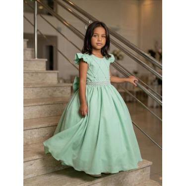 Imagem de Vestido Longo Ysa Kids Ariane Verde Oliva para Festas e Eventos, Apple