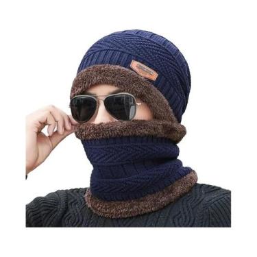 Imagem de Gorro De Lã Quente E Grosso Com Cachecol De Fleece Para Homens E Mulhe