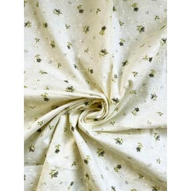 Imagem de Tecido bordado 100% algodão Chikan da Yard – Estilo Hakoba com ilhós creme com estampas florais – Material de costura DIY macio para vestidos, artesanato, decoração de casa – 106,6 cm de largura