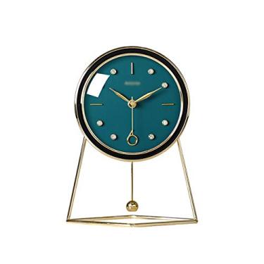 Imagem de Relógios de mesa modernos e simples relógio de mesa com pêndulo de metal para mostrar seu acabamento requintado (verde/laranja/branco) relógio de pé (cor: verde)