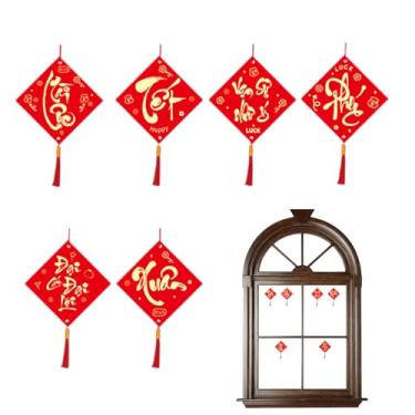Imagem de Decorações de Ano Novo Chinês | 6 peças 2026 vermelho vietnamita - ornamentos de papel com tema de ouro vermelho | para porta de escritório, árvore, parede, janela, porta, vaso, plantas, estante
