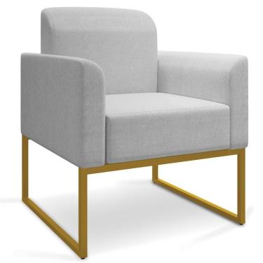 Imagem de Poltrona Decorativa Base Industrial Dourada Maressa A05 Linho Cinza Claro - Ibiza
