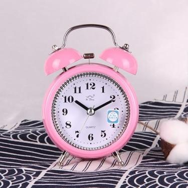 Imagem de Relogio De Mesa Despertador Retro Vintage Metal Com Luz noturna(Rosa)