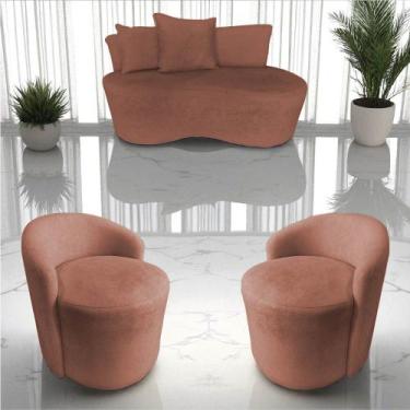 Imagem de Kit Namoradeira + 2 Poltronas Yara Orgânica Bouclé Terracota - Mansão 