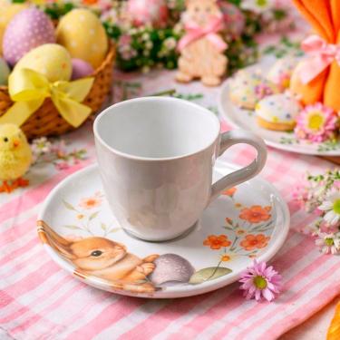 Imagem de Jogo Xícara Café Bio Doce Ninho Coelho Páscoa 120ml Kit 4pç