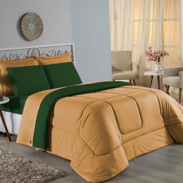 Imagem de Edredom Queen Nobre 1 Peça Dupla Face 2,20m X 2,40m Malha 100% Algodão - Cobre / Verde-bandeira