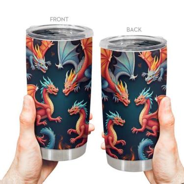 Imagem de Caneca de viagem Oasisdream Tumbler 600 ml com estampa de dragão