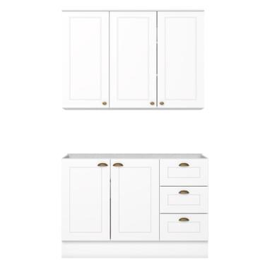 Imagem de Armario Aereo E Balcao Para Pia 120 Cm Americana Branco Henn
